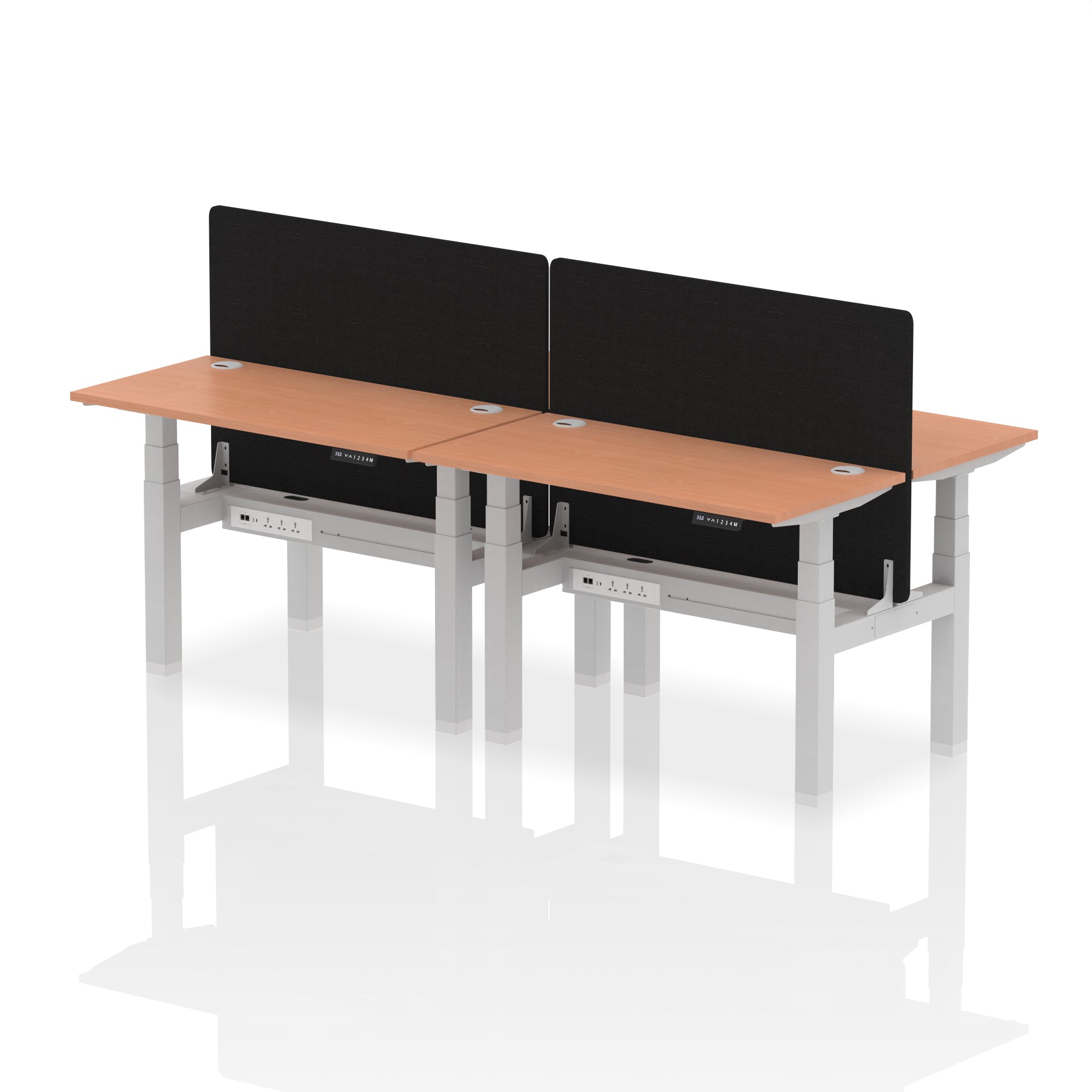 Air Back-to-Back Slimline Height Adjustable Bench Desk - 4 Person with Black Straight Screen