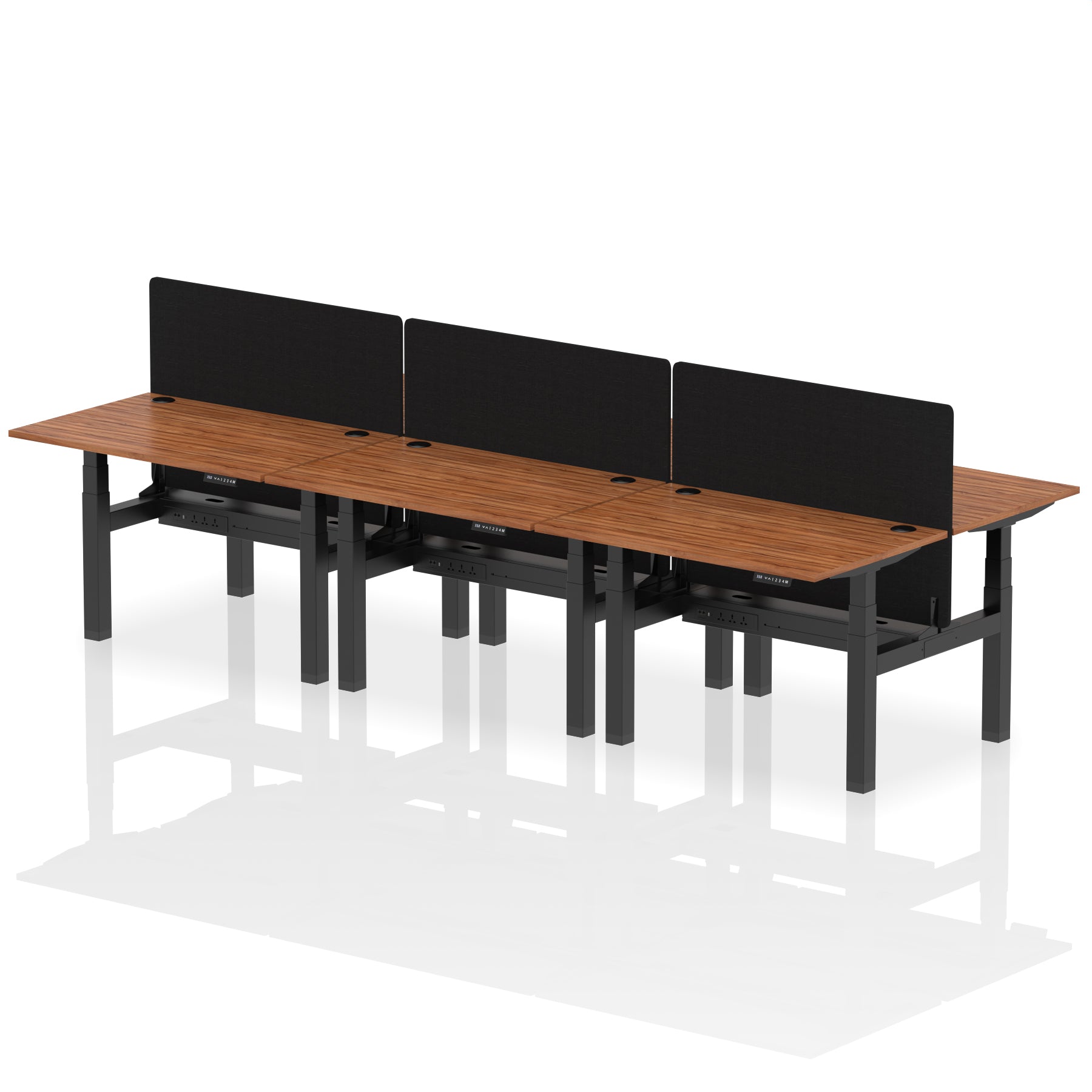 Air Back-to-Back Height Adjustable Bench Desk - 6 Person with Black Straight Screen