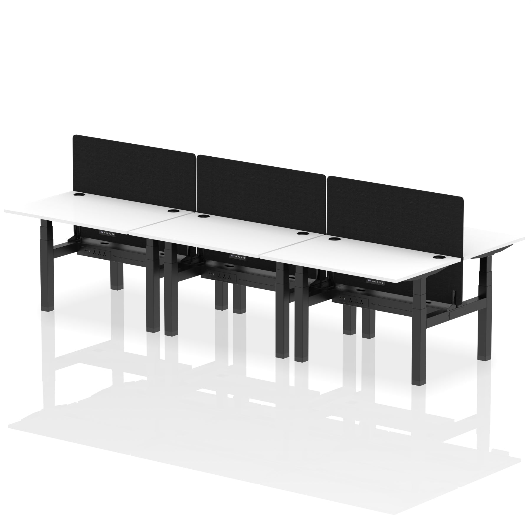 Air Back-to-Back Height Adjustable Bench Desk - 6 Person with Black Straight Screen