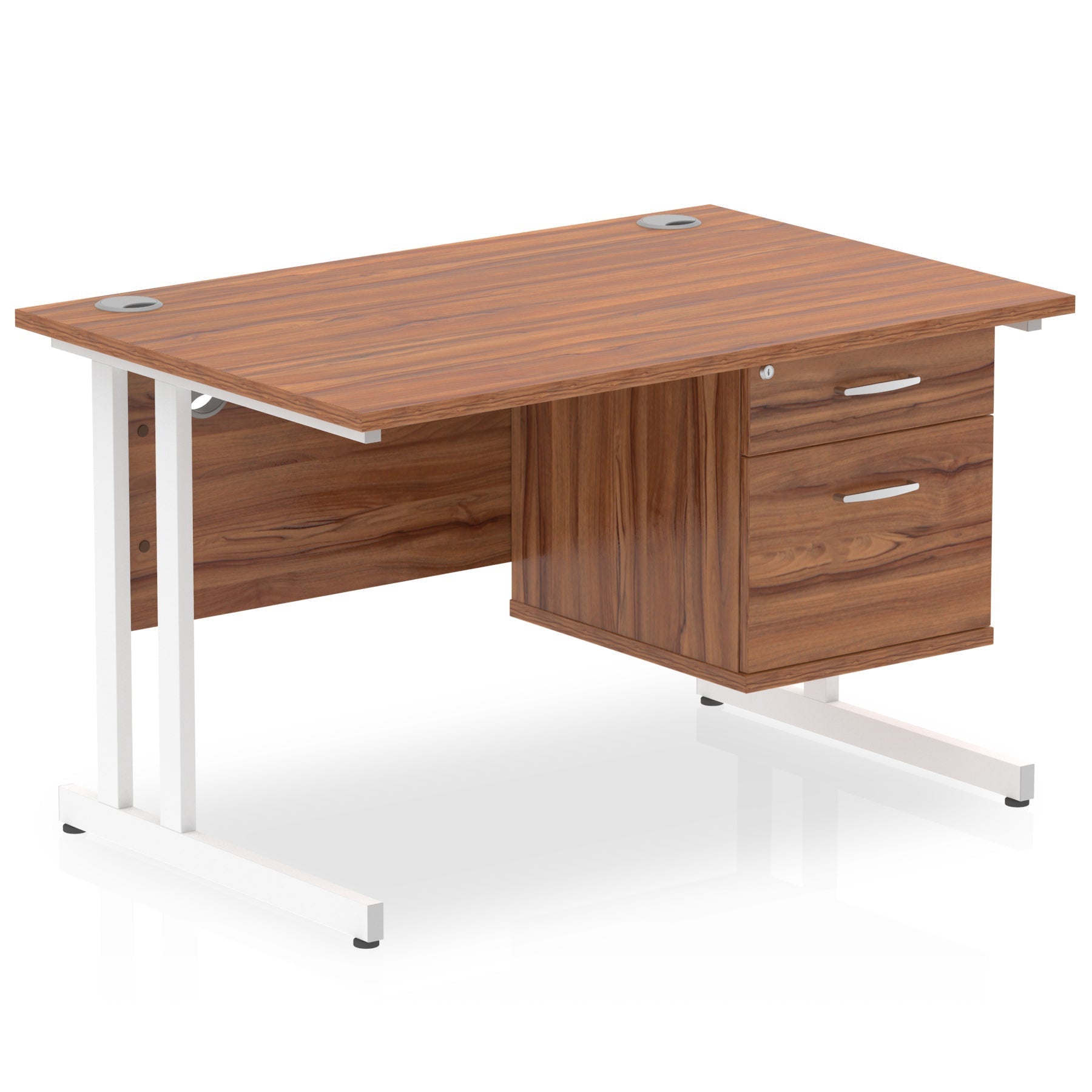 Impulse Cantilever Straight Desk White Frame With Fixed Pedestal