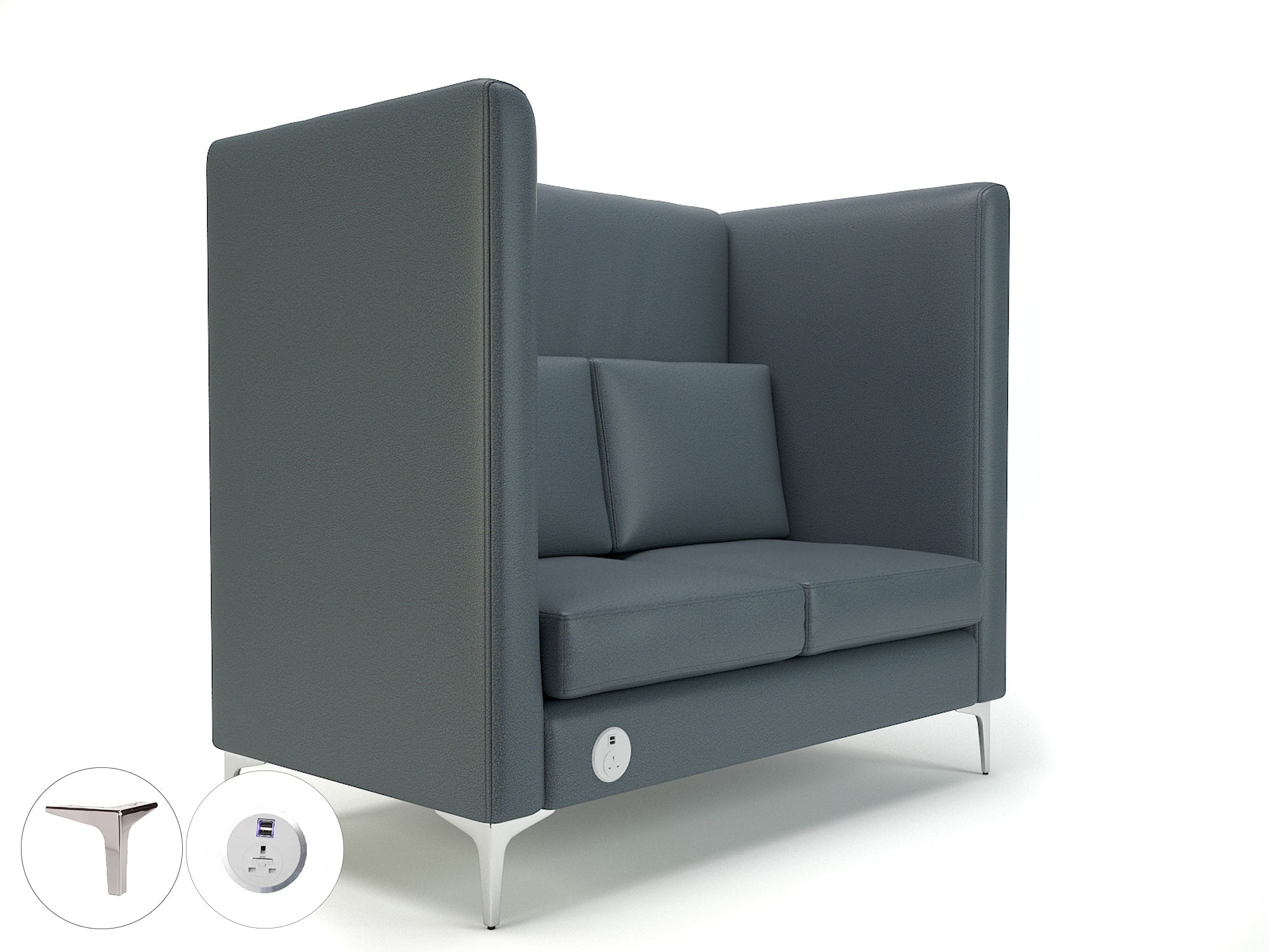 Altus 128cm Wide Privacy Booth in Cristina Marrone Ultima Faux Leather with Socket