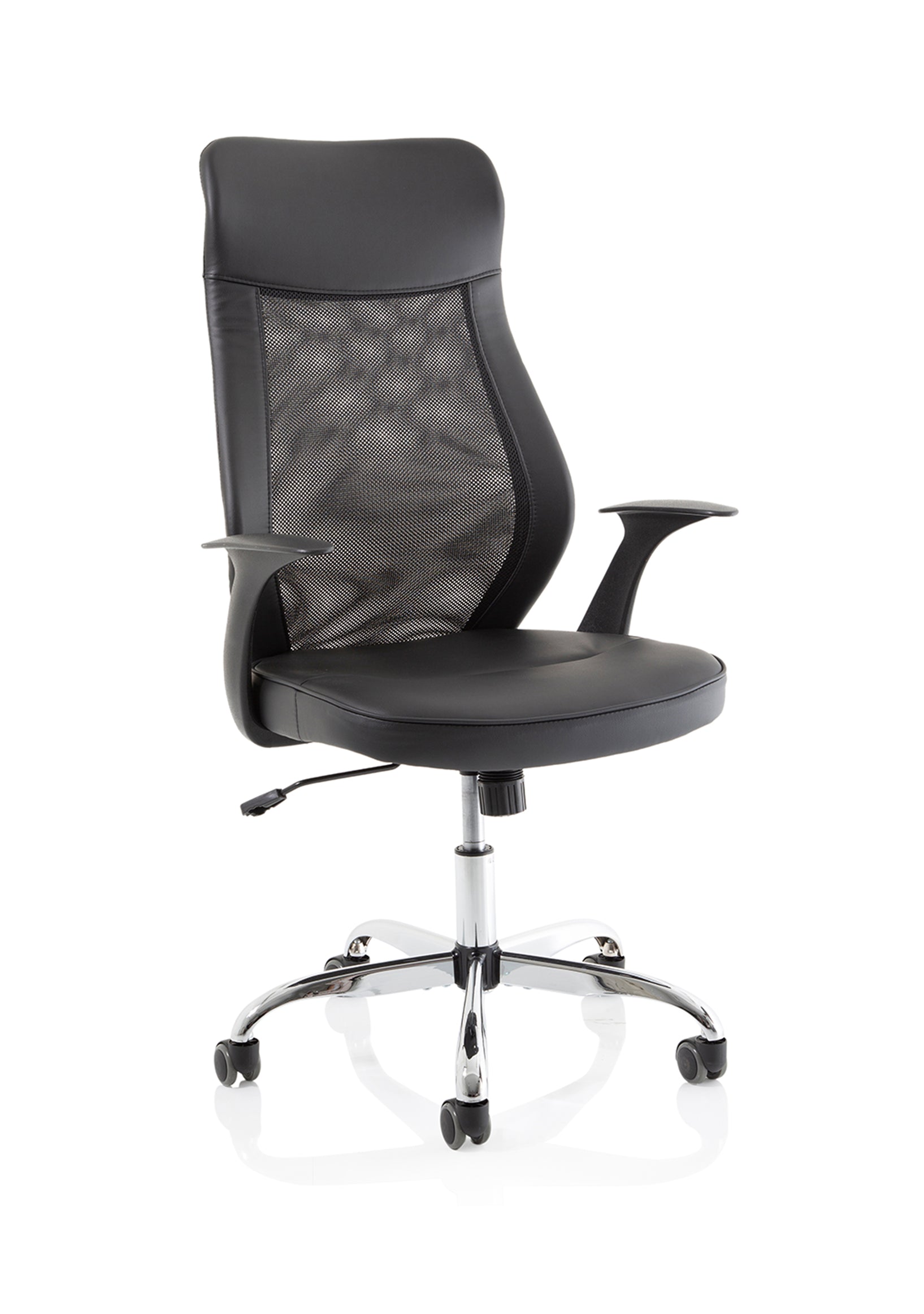 Baye High Mesh Back Task Operator Black Leather Office Chair with Arms