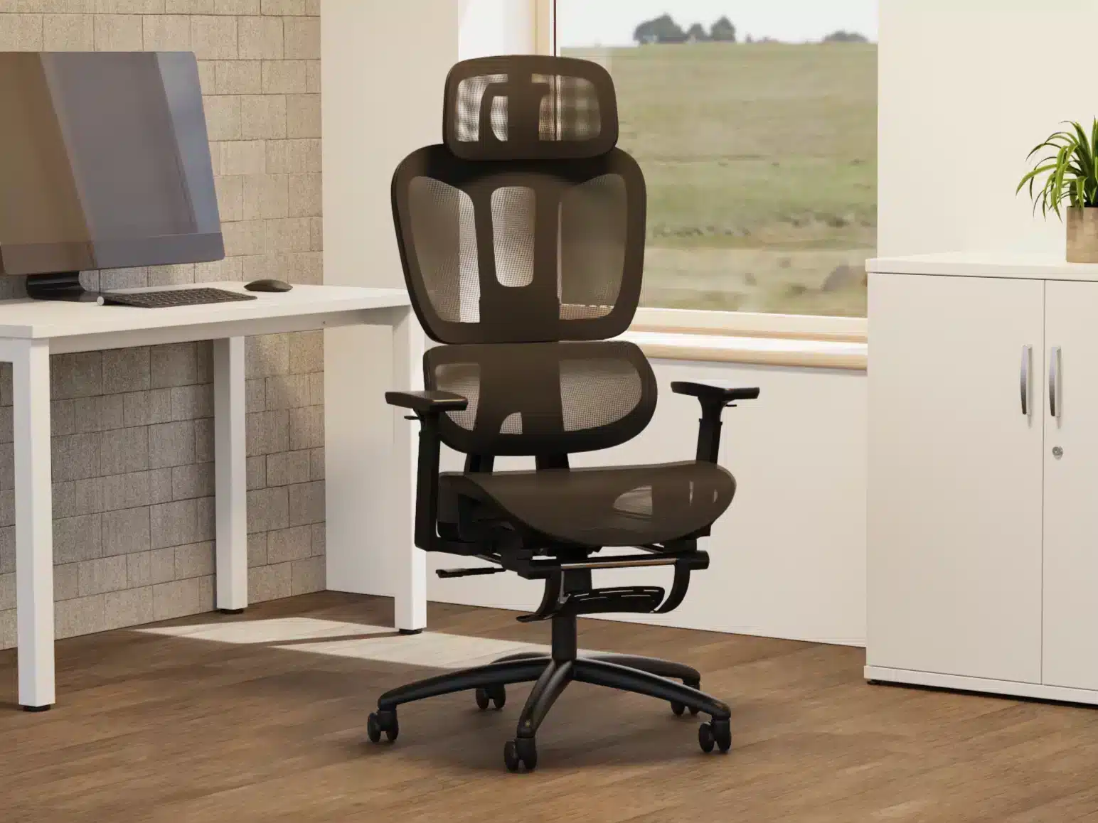 horizon with evolve straight desk & impulse cupboards closeup