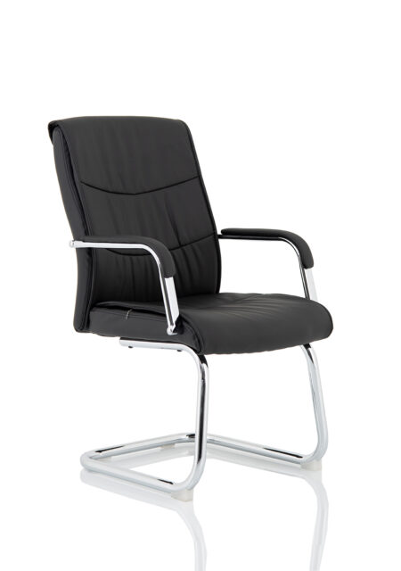 carter medium back black leather cantilever visitor office chair with arms
