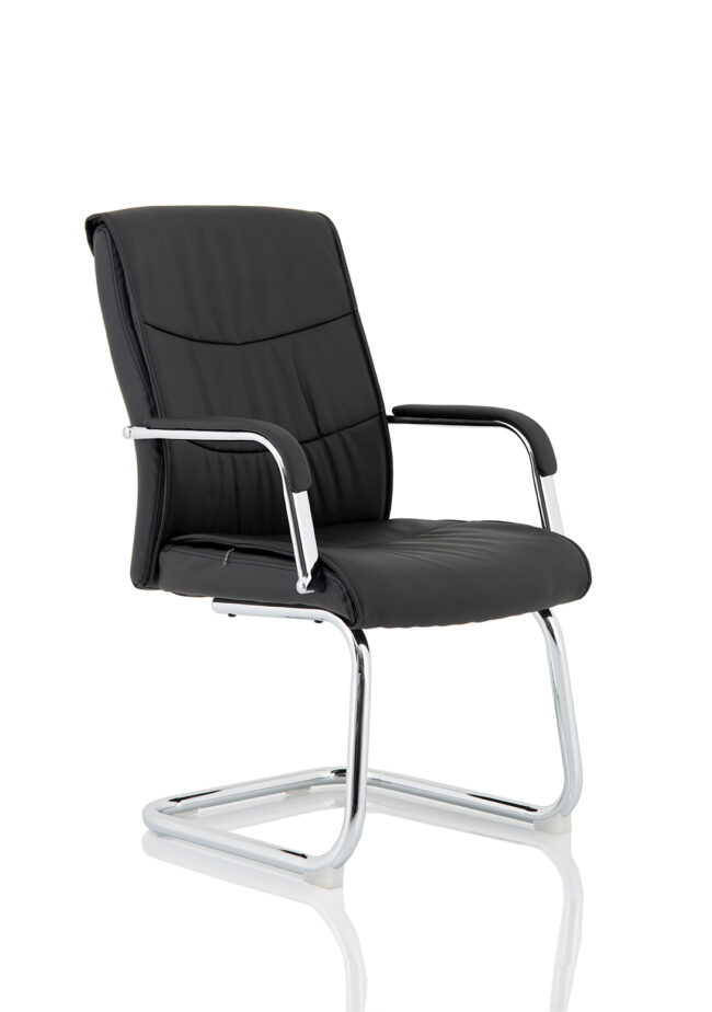 carter medium back black leather cantilever visitor office chair with arms