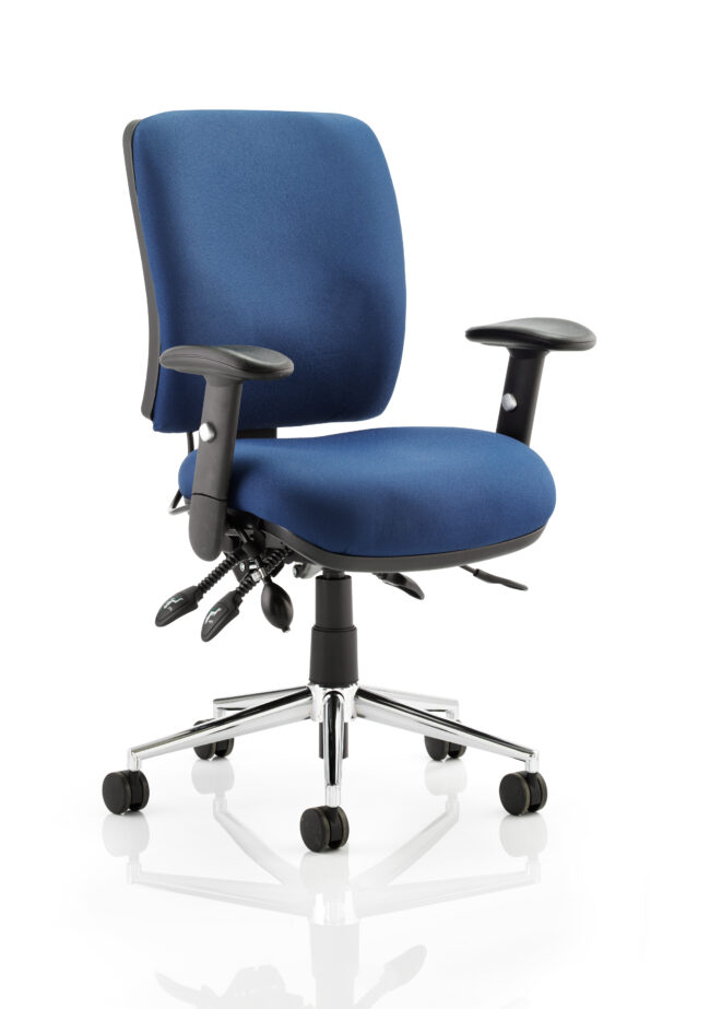 impulse 1600mm cantilever straight desk with mobile pedestal and chiro medium back blue operator chair