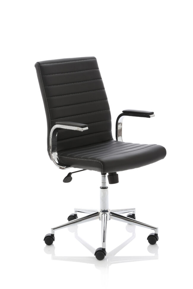 impulse 1600mm cantilever straight desk with mobile pedestal and ezra black executive chair