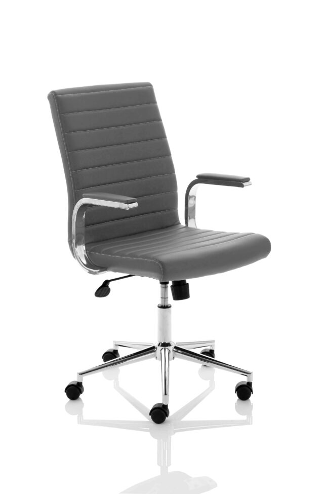 impulse 1600mm cantilever straight desk with mobile pedestal and ezra grey executive chair