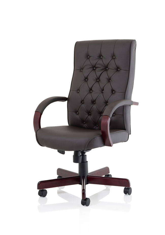 chesterfield high back leather executive office chair with arms