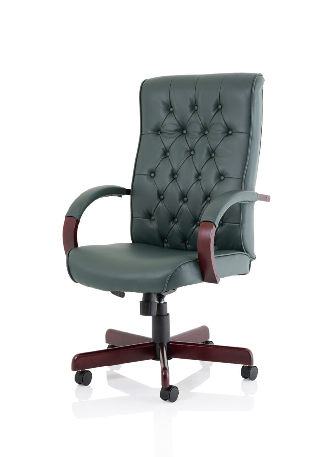 chesterfield high back leather executive office chair with arms
