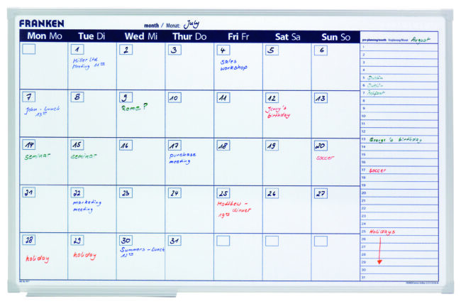 monthly planner day grid, 90 x 60cm