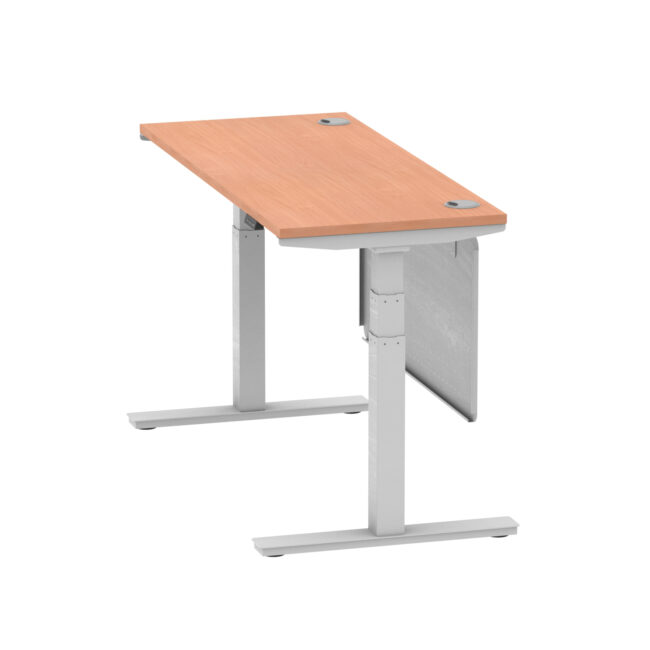 air height adjustable slimline desk with cable ports with steel modesty panel