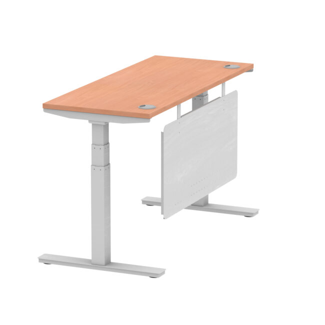 air height adjustable slimline desk with cable ports with steel modesty panel