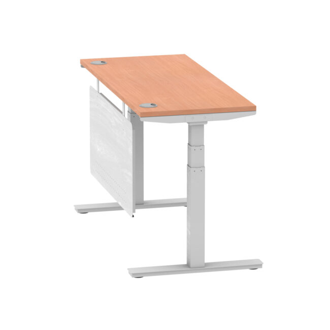air height adjustable slimline desk with cable ports with steel modesty panel