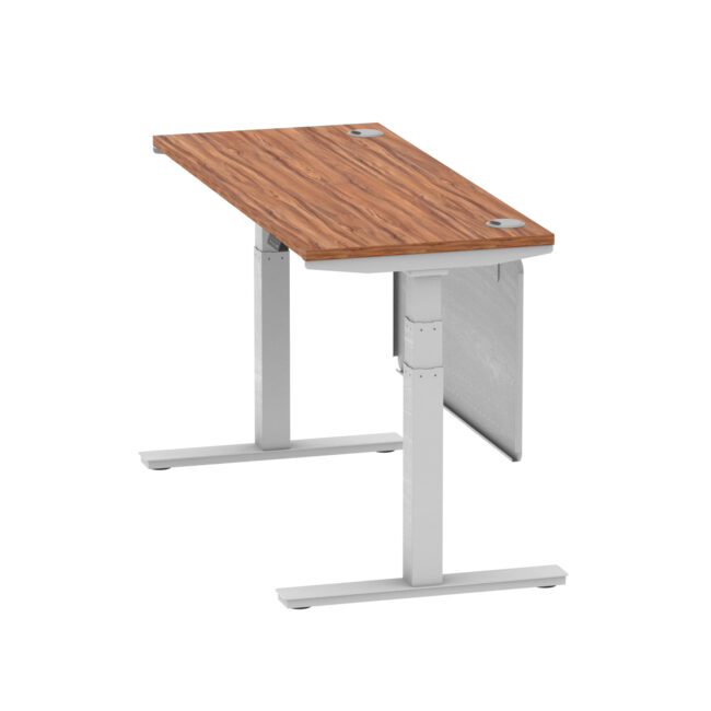 air height adjustable slimline desk with cable ports with steel modesty panel