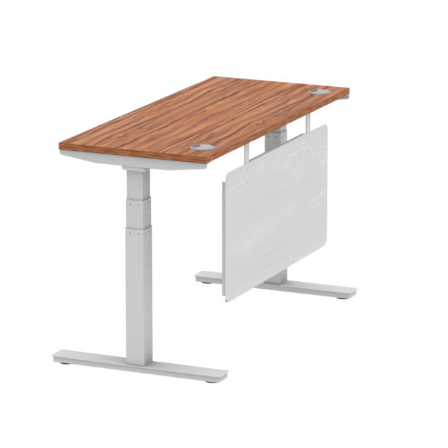 air height adjustable slimline desk with cable ports with steel modesty panel