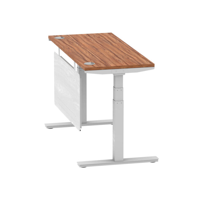 air height adjustable slimline desk with cable ports with steel modesty panel