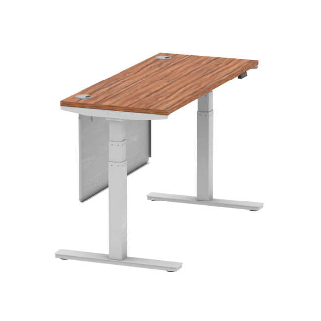 air height adjustable slimline desk with cable ports with steel modesty panel