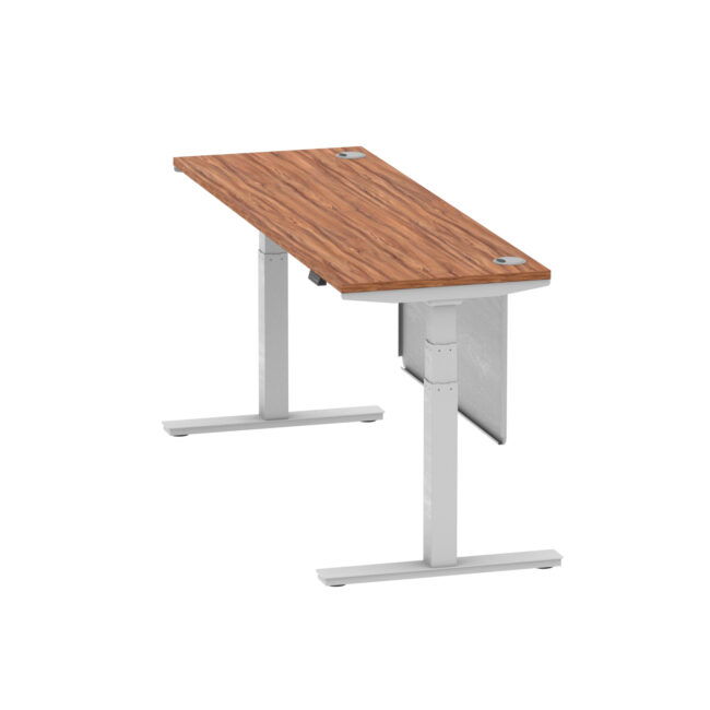 air height adjustable slimline desk with cable ports with steel modesty panel