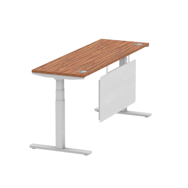 air height adjustable slimline desk with cable ports with steel modesty panel