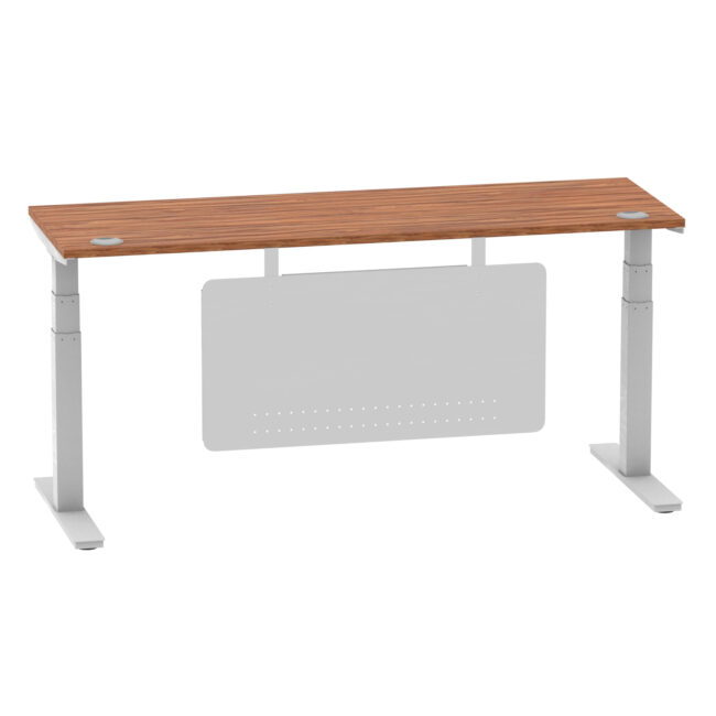 air height adjustable slimline desk with cable ports with steel modesty panel