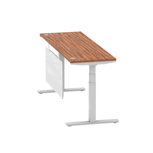 air height adjustable slimline desk with cable ports with steel modesty panel