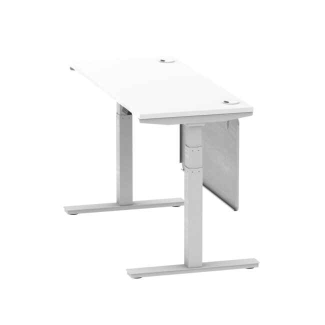 air height adjustable slimline desk with cable ports with steel modesty panel