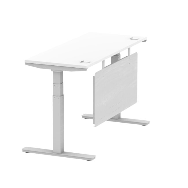 air height adjustable slimline desk with cable ports with steel modesty panel