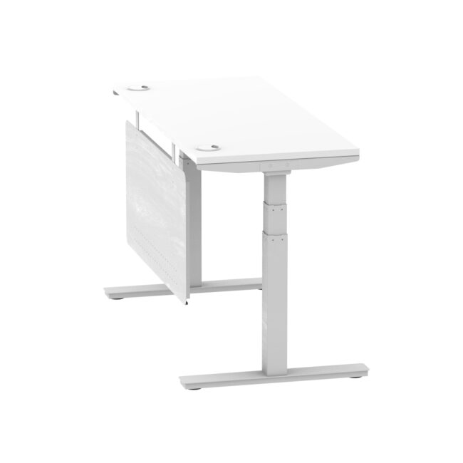 air height adjustable slimline desk with cable ports with steel modesty panel