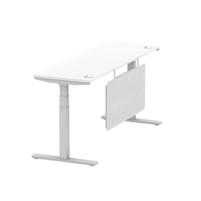 air height adjustable slimline desk with cable ports with steel modesty panel