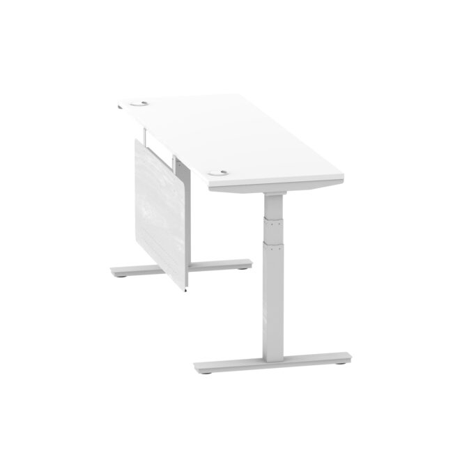 air height adjustable slimline desk with cable ports with steel modesty panel