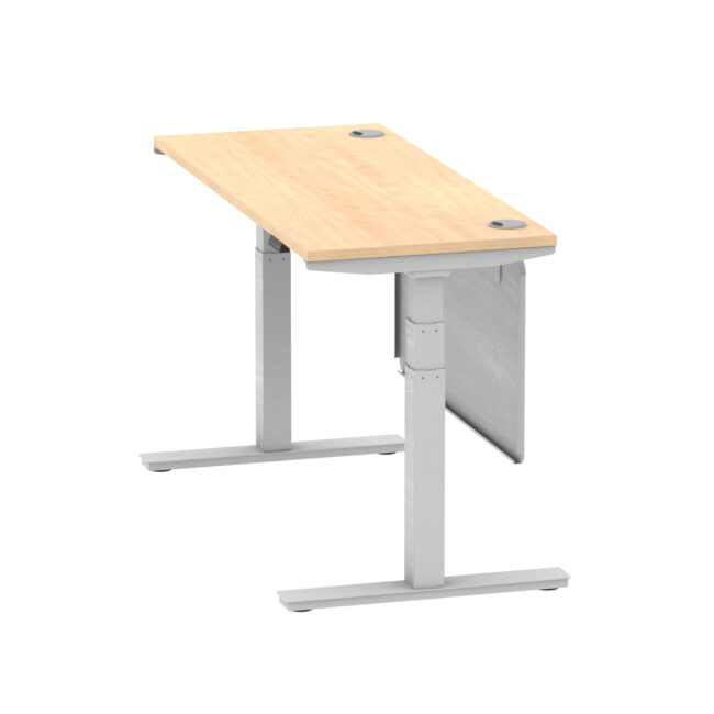 air height adjustable slimline desk with cable ports with steel modesty panel