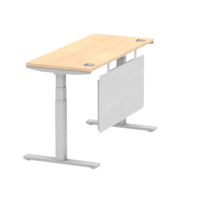 air height adjustable slimline desk with cable ports with steel modesty panel