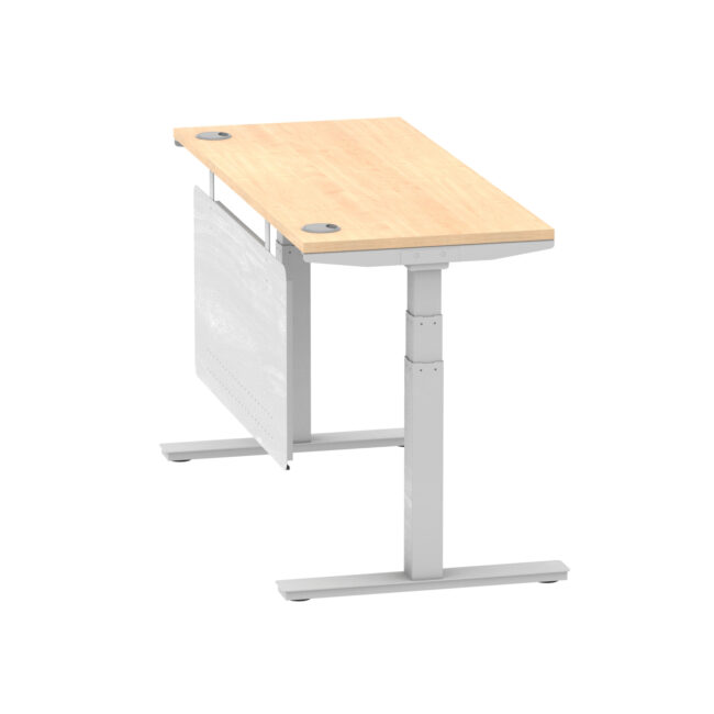 air height adjustable slimline desk with cable ports with steel modesty panel