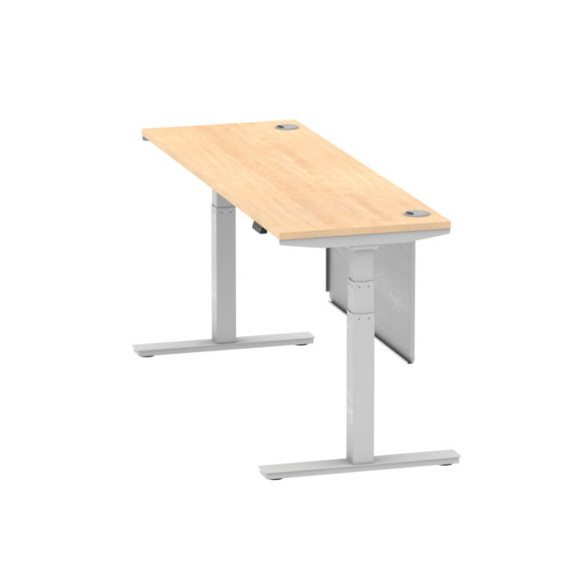 air height adjustable slimline desk with cable ports with steel modesty panel