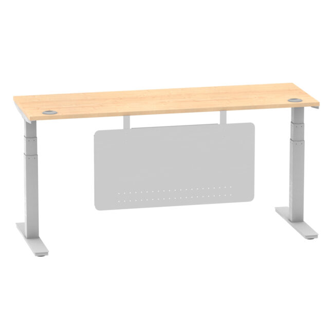 air height adjustable slimline desk with cable ports with steel modesty panel