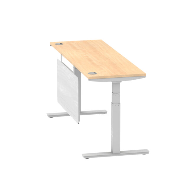 air height adjustable slimline desk with cable ports with steel modesty panel