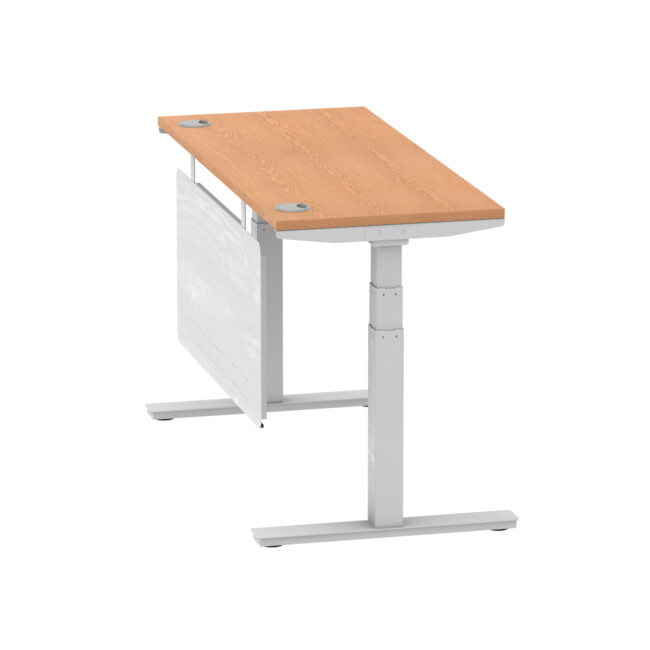 air height adjustable slimline desk with cable ports with steel modesty panel