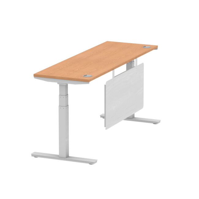 air height adjustable slimline desk with cable ports with steel modesty panel