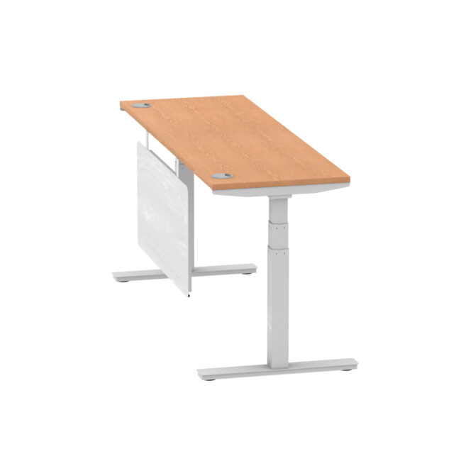 air height adjustable slimline desk with cable ports with steel modesty panel