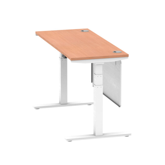 air height adjustable slimline desk with cable ports with steel modesty panel