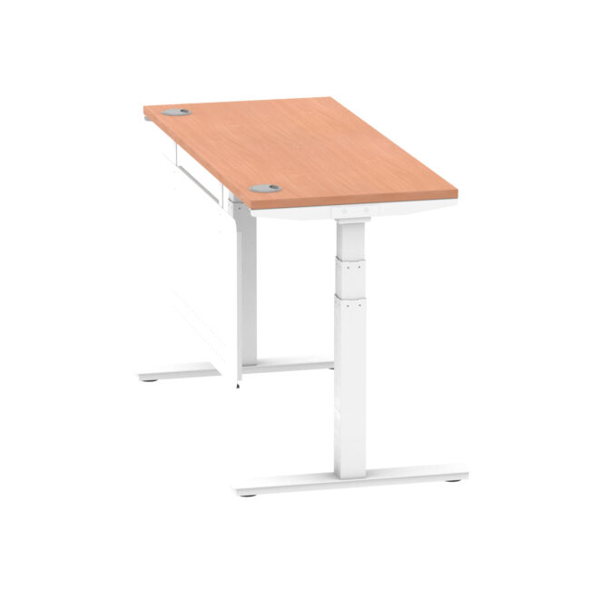 air height adjustable slimline desk with cable ports with steel modesty panel