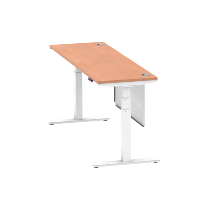 air height adjustable slimline desk with cable ports with steel modesty panel