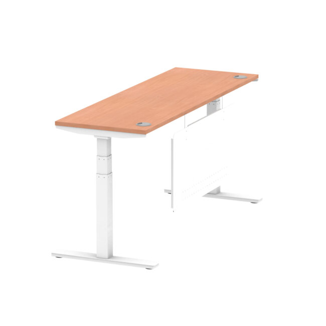air height adjustable slimline desk with cable ports with steel modesty panel
