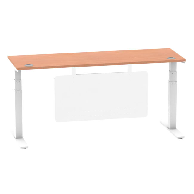 air height adjustable slimline desk with cable ports with steel modesty panel