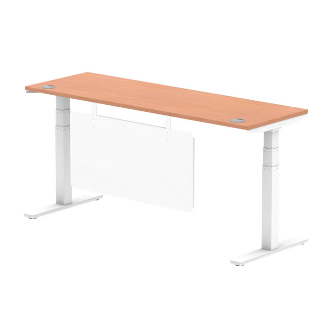air height adjustable slimline desk with cable ports with steel modesty panel