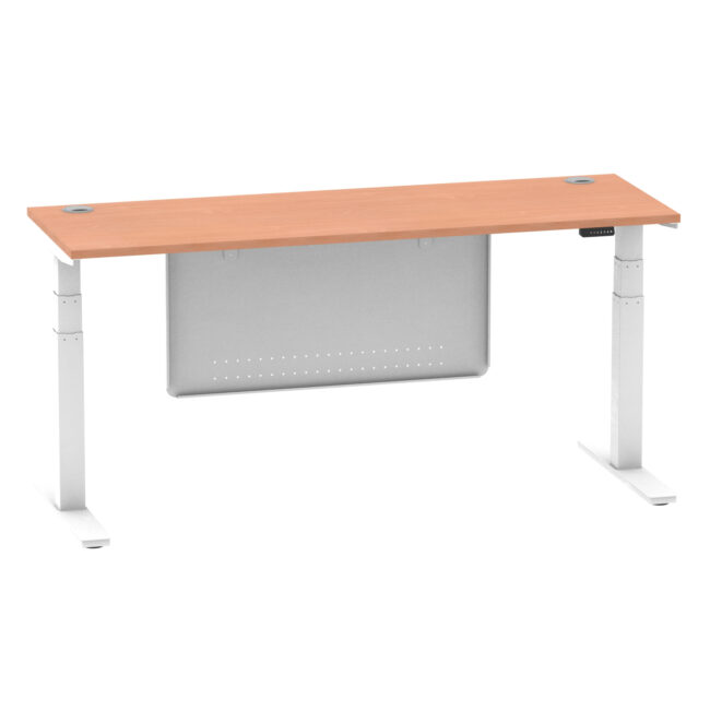 air height adjustable slimline desk with cable ports with steel modesty panel