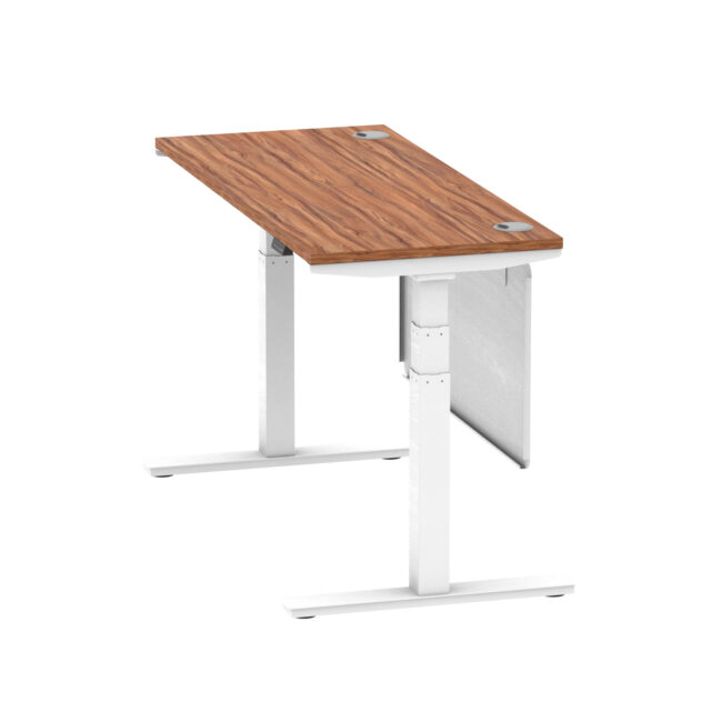 air height adjustable slimline desk with cable ports with steel modesty panel