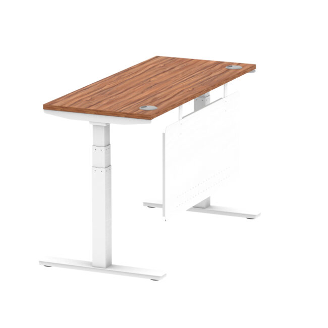 air height adjustable slimline desk with cable ports with steel modesty panel