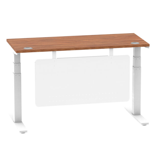air height adjustable slimline desk with cable ports with steel modesty panel